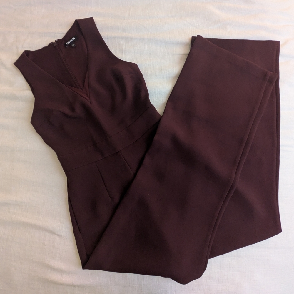 Express V-Neck Burgundy Wide Leg Jumpsuit Size 0